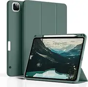 GKABXY iPad Pro 11 Inch Case 2022(4th Gen)/2021(3rd Gen)/2020(2nd Gen) with Pencil Holder, Support 2nd Pencil Charging, Slim Tablet Cover with Soft TPU Back, Auto Wake/Sleep- Dark Green