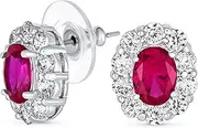 [Bling Jewelry] Classic Estate Vintage Style Crown AAA CZ Halo Oval Black Red Green Clear Cubic Zirconia Stud Earrings For Women Simulated Gemstone Colors Silver Plated Brass