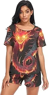 [RPLIFE] Fire Dragon Red Flames Womens Sleepwear, Comfortable Summer Pajamas, Fire Dragon Red Flames, Medium