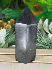Tower - Black Tourmaline Jasper Natural Stone Quartz Crystal Obelisk Point - 366