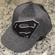 Superman Hat Logo Mens One Size Flex Cap Black/White Trim OSFM Embroidery New