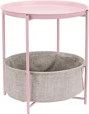 [Amazon Basics] Round Storage End Table, Side Table with Cloth Basket - Pink/Heather Gray, 48.2 x 45.7 x 45.7 Centimeters