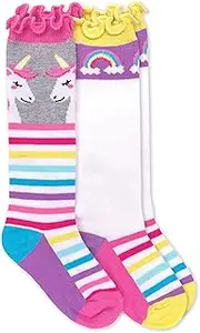 Jefferies Socks Girls' Unicorn Rainbow Stripe Ruffle Knee High Socks 2 Pack