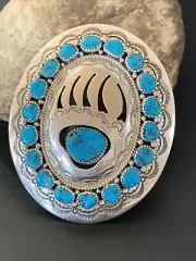 Bearpaw Navajo Blue Kingman Turquoise Sterling Silver Belt Buckle Concho 2082N