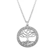 18.8 Rhodium Plated Silver Tree Of Life Crucifix Pendant + Cable Chain