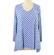 Jones New York Women 3X Blue Striped Knit Top Sharkbite Hem NEW