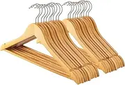 Harbour Housewares Wooden Coat Hangers - Brown - 20x Adult Clothes Hangers with Round Trouser Bar and Non Slip Shoulder Notches for Jacket, Suit, Jumper, Dress Wardrobe Storage