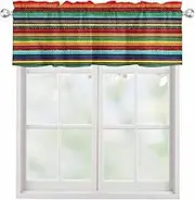 Colorful Stripes Valance Curtain for Kithchen Windows, Mexican Aztec Tier Curtain Retro Window Treatment Abstract Ethnic Rod Pocket Valances for Bedroom/Living Room/Bathroom, 54x18in
