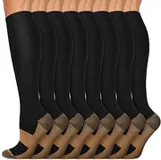 7 Pack Copper Knee High Compression Socks For Men & Women - Best For RunningAthleticMedicalPregnancy and Travel -15-20mmHg (L/XL Black)