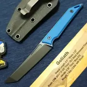 Jake Hoback Goliath Pocket Sized Fixed Blade CPM-20CV DLC Tanto Blade Blue G10