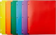 Amazon Basics Plastic 3 Hole Punch Folders with 2 Pockets, Multicolor Pack of 6
