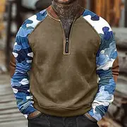 Men's Sweatshirt Quarter Zip Sweatshirt Army Green Navy Blue Blue Purple Half Zip Color Block Camo / Camouflage Half Zip Print Casual Daily Holiday Polyester V
