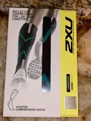 2XU Hyoptik Reflective Compression Running Socks Grey Turquoise Women L 8.5-10.5