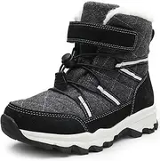 [visionreast] Snow Boots Children's Warm Winter Boots with Wool Lining Boys Girls Winter Shoes Outdoor Non-Slip Trekking Boots, black, 32 EU