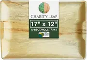 Charity Leaf Disposable Palm Leaf 17" x 12" Rectangle Trays (10 Pieces) Bamboo Like Serving Platters, Disposable Boards, Eco-Friendly Dinnerware for Weddings, Catering, Events