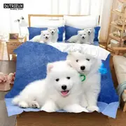 a2225 Bed Sheets Smiling Angel Samoyed Bedding Sets Cute Dogs Puppy Bed Linen Husky Duvet Cover Kids Child Room Decor3-Piece Bedding Set (1 Duvet C