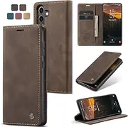 [ELEPIK] for Galaxy S24 FE Case with Card Holder, Kickstand [2 Card Holder + 1 Cash Slot] [Durable PU Leather] Magnetic Wallet Phone Cover for Samsung Galaxy S24 FE, Elegant Coffee