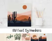 Paint By Numbers DIY Painting Kit Abstract Landscape MOUNTAIN CACTUS 20x20 Frame