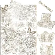 100 Sheets Garden Flowers and Insects Tissue Paper for Gift Bouquet Wrapping,Printed with Peonies Hydrangea, Asters, Butterflies and Dragonflies