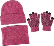 [VALICLUD] 1set Double-Layer Knitted Hat Windproof Cap Neck Warmer Gloves for Outdoor Activities Soft and Warm for Skiing Running Cycling Hiking Unisex Red