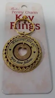 VTG Paula's KEY RINGS Key Chain~Penny Charm~Wherever you go, may love follow~New