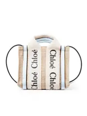 Chloé Nano Woody Tote Bag in White/Light Blue