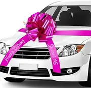 Happy Birthday Car Bow Sweet 16 Big Car Pull Bow Giant Car Gift Wrapping Bow with 20 Feet Car Ribbon for Birthday Party Car Decorations (Magenta,20 Inch)
