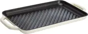 Country Living Enameled Cast Iron Grill Pan, Family Sized Rectangular Griddle, Durable Indoor and Outdoor Cookware, 17" x 9.5", Cream