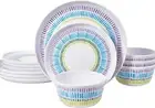 Corelle Ocean Stripes Dinnerware Set Bowls and Plates, 12 piece, 6 x 26cm Dinner