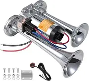 BANHAO 2024 Upgraded 12V Universal Air Horns Train Horn for Truck 150dB Super Loud Air Horn Dual Trumpets With Compressor kit for Any 12V Vehicles (Silver integrated Air Horn with Switch)