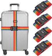 uxcell Luggage Straps with Combination Lock Adjustable Suitcase Belt Strap for Suitcase Briefcase Backpack Travel, Rainbow, Pack of 4