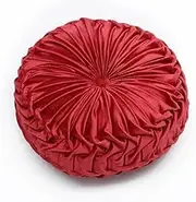 Xiao Hua Throw Pillows Velvet Pleated Round Pumpkin Couch Cushion Floor Filled Cushion for Home Sofa Chair Bed Car Decor （red