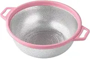 Stainless Steel Colander with Handle and Legs, Large Metal Pink Strainer for Pasta, Spaghetti, Berry, Veggies, Fruits, Noodles, Salads, 5-Quart 10.5” Kitchen Food Mesh Colander, Dishwasher Safe