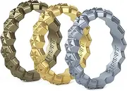 [Rinfit] Designed Silicone Wedding Ring for Women Set of Thin & Stackable Rings. 3 Rings Pack. Comfortable, Soft Rubber Wedding Bands.