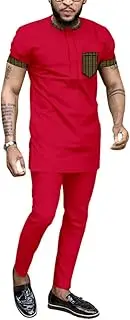 [Sweejim] African Clothing For Men Outfit Dashiki Tops Shirts Pants Set Print Wear Clothes