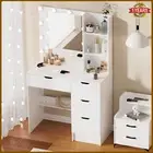 Vanity Desk with Mirror and 10 Lights Dressing Table Set with Drawer for Bedroom
