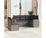 5 Piece Garden Sofa Set with Cushions Grey Poly Rattan