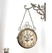 Double Sided Wall Clocks, Antique Copper Wall Clock, Metal Vintage Style Clock Antique Circle Station Wall for Indoor Outdoor Wall Decor