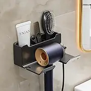 SQAQS Black Metal Wall Mounted Hair Dryer & Straightener Holder, 1 Shelf, Heat & Rust Resistant, Bathroom Storage Organizer