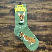 NWT Foozys Green Crew Length Basenji Dog Print Socks Women's One Size