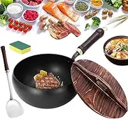 Suntuup Japanese Iron Pan, Unenameled Cast Iron Casserole, Uncoated Ironpan,9.45″ Suntuup Ironpan Hand-Forged Non-Stick Ironpan Without Rust-Free for Cooker Gas Stir Fry Pans,with Lid (10.2in)