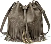 [Gladdon] Leather Bucket Bags for Women Crossbody Purses with Drawstring Ladies Tassel Hobo and Shoulder Handbags