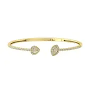 10K Yellow Gold Diamond Open Cuff Bangle Bracelet for Women 3/4 Cttw, 7", 8.01g