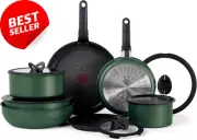 14-Piece T-Fal Ingenio Nonstick Cookware Set, Induction, Stackable, Forest Green