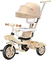 Tricycle with Swivel seat,seat with headrest and guardrail,Parent Push Trike,3 Wheels Trike with Canopy,Double Brakes on Rear Wheels,Titanium Wheel