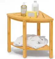 Bamboo Corner Shower Bench Waterproof Stool with Space-Efficient Storage Shelf -