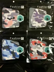 4 PCS Face Mask Black Washable Reusable Breathable Unisex Mask Cotton Camo