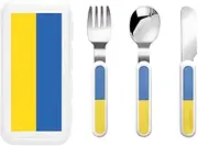 Flag Of Ukraine 3 Piece Set For Camping Stainless Steel Flatware, Spoon, Fork, Knife, Ideal For Outdoor