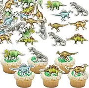 Ephlyn 48Pcs Edible Dinosaur Cupcake Toppers Wafer Paper Roar Dinosaur Cupcake Picks Dino Cake Decorations for Kids Boys Dinosaur Theme Birthday Baby Shower Party Decorations