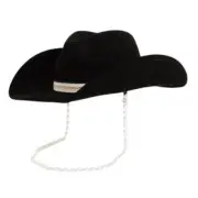 Black Cowboy Hat with Pearl Chin Strap Western Cowgirl